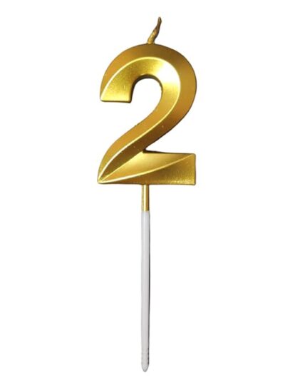 Number 2 Metallic Gold Candle for Birthday,Anniversary