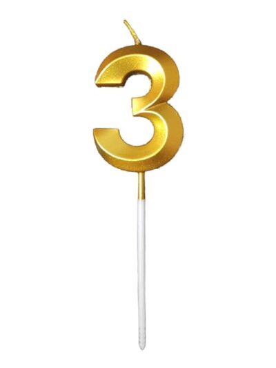 Number 3 Metallic Gold Candle for Birthday,Anniversary