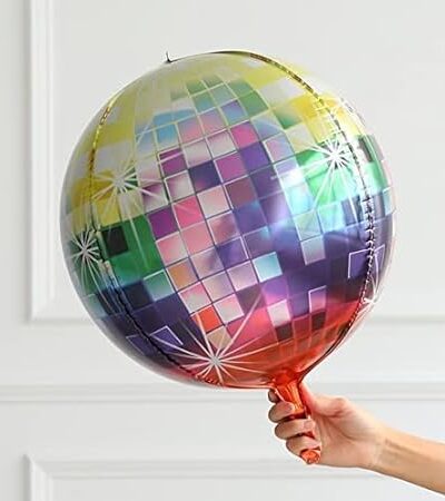 Large Metallic Multicolor Shiny Disco Ball 4D Shape Foil Balloons 360 Degree Disco
