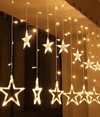 12 Stars Led Curtain String Lights Window Curtain Lights with 8 Flashing Mod