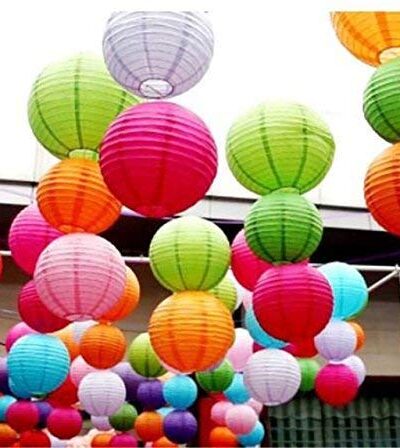 Hanging Lantern Rice Paper Ball Lamp Shade (12 Inch, Mix Colour) - Pack of 5 Visit the Pop The Party Store