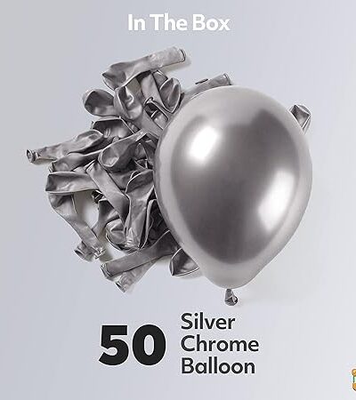 50 Pcs Silver Metallic Chrome Balloons with Shiny Surface