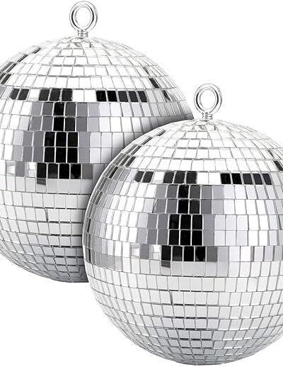 2 Pieces Mirror Disco Ball, Hanging Ball for Party or DJ Light Effect (Silver, 8 Inch)
