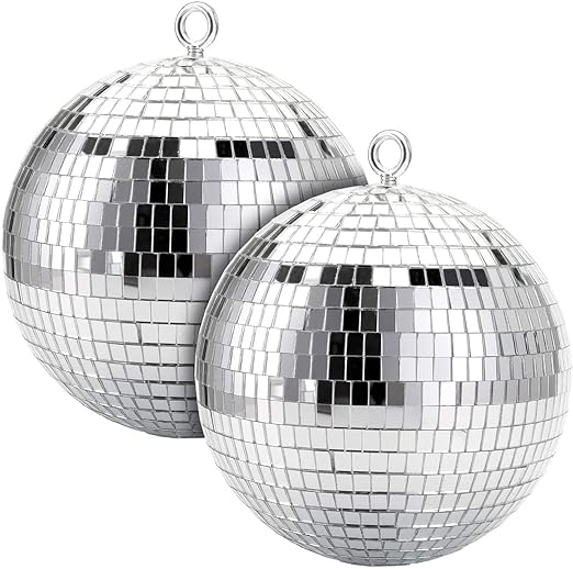 2 Pieces Mirror Disco Ball, Hanging Ball for Party or DJ Light Effect (Silver, 8 Inch)