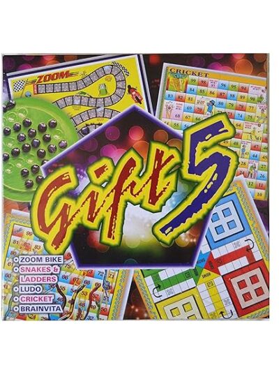 5 in 1 Snake and Ladder, Ludo, Cricket, Brainvita, Zoom Bike Game (Pack of 6)