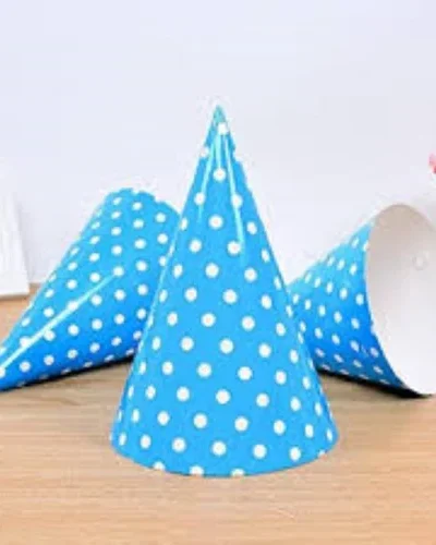 Blue Colour Polka Dot Paper Cap 10pc