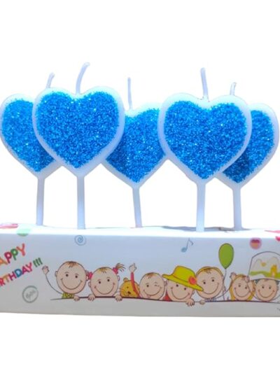 Blue Glitter Heart 5pcs Cake Candle