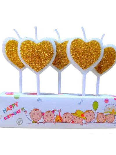Gold Glitter Heart 4pcs Cake Candle 4d gold shine