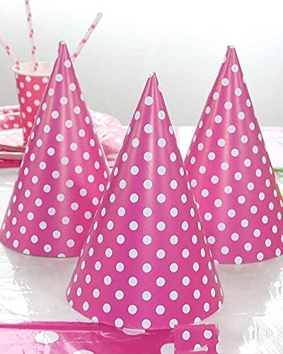 Pink Colour Polka Dot Paper Cap 10pc hats