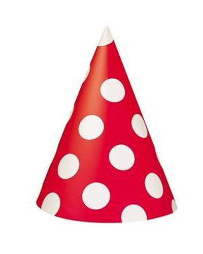 Red Colour Polka Dot Paper Cap 10pc hats