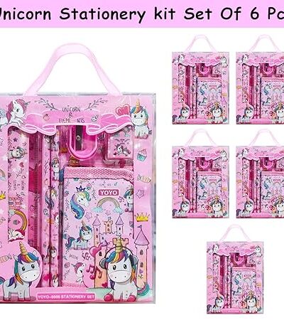 Girls Multicolor Unicorn Theme Stationary Items set of 6