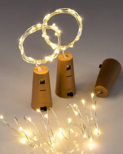 Copper Wire Bottle Cork Fairy LED String Lights - Battery Operated | Warm White