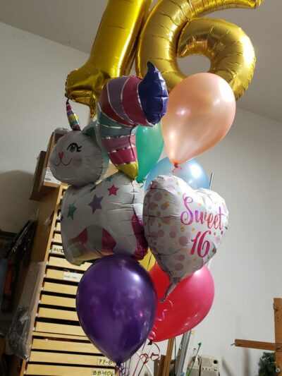 Sweet 16 Whimsical Cat Balloon Bouquet