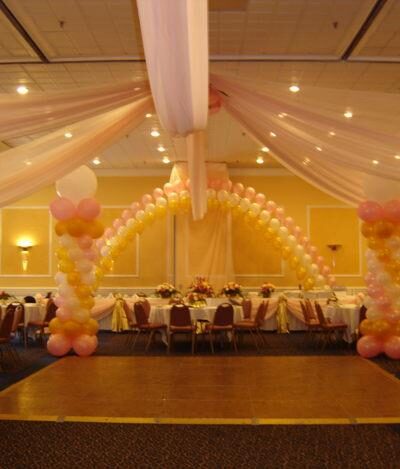 Royal Ballroom Ceiling Drapery & Balloon Arch Decor