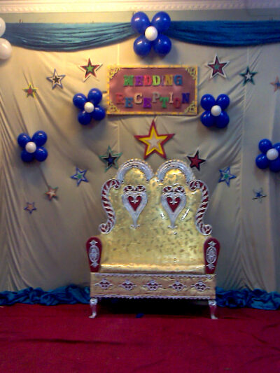 Royal Blue & White Wedding Reception Stage Decoration