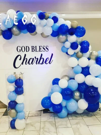Royal Blue & Macaron White Organic Balloon Backdrop Garland