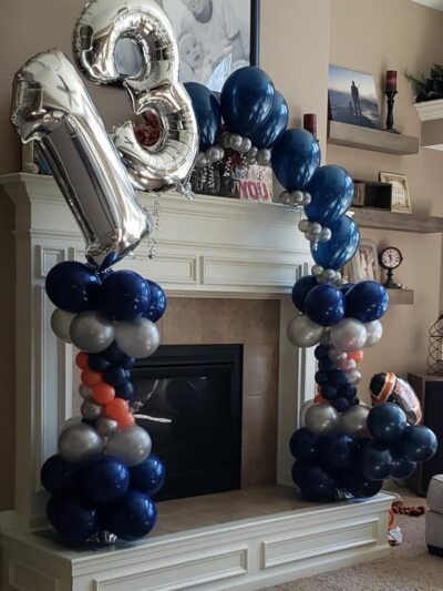 Custom 13th Birthday Navy & Silver Fireplace Balloon Arch