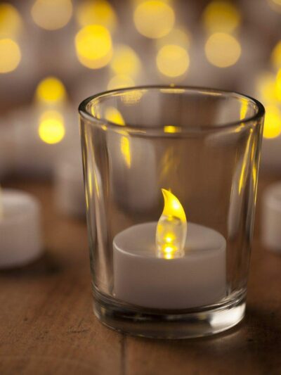 Flameless LED Tea Light Candles with Glass Votives