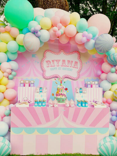 Bright Smiley Face Graduation Balloon Arch & Pillar Entrance Display